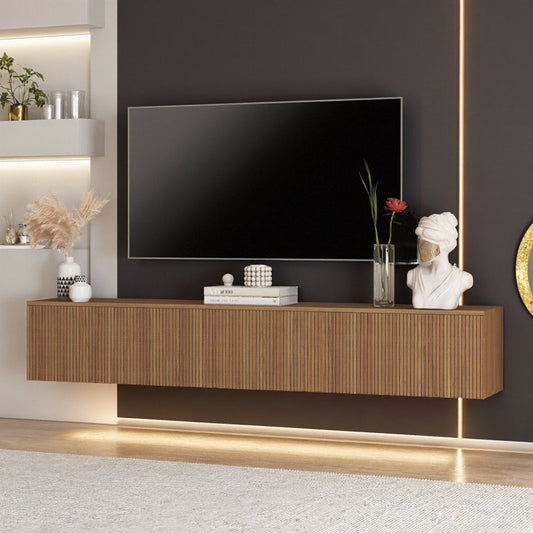 Elegant 69" Floating Black TV Stand with 16-Color LED Lights - Modern Wall-Mounted Audio-Video Unit for 55" to 65" TVs