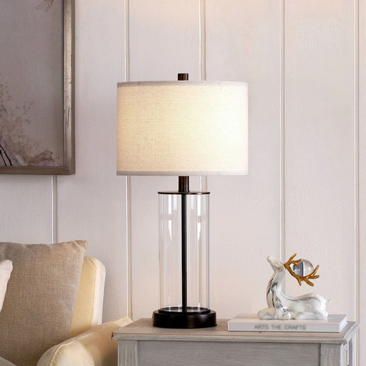 Quinita 23" Glass Table Lamp Set with Touch Control, LED Bulbs, USB Ports
