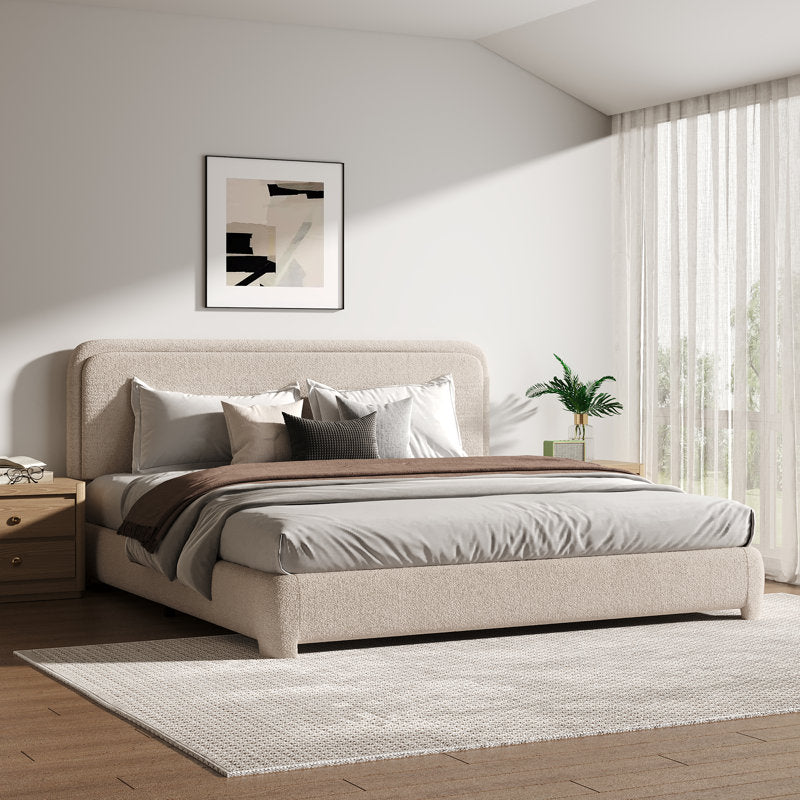 Lit plateforme capitonné Bensu Boucle couleur crème, format king 