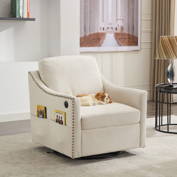Fauteuil pivotant en tissu beige