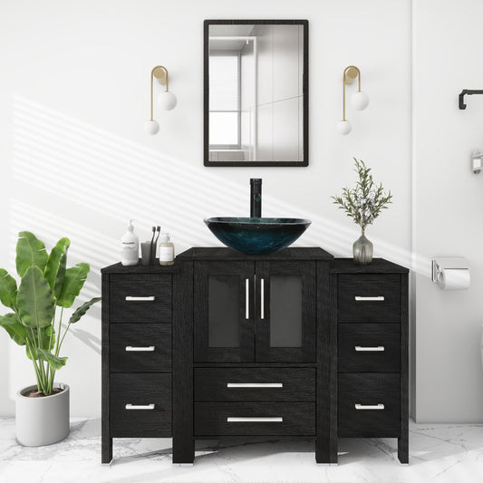 48” inch single vanity set with glass sink, manufactured wood countertop & Sink Only (mirror and faucet not included)