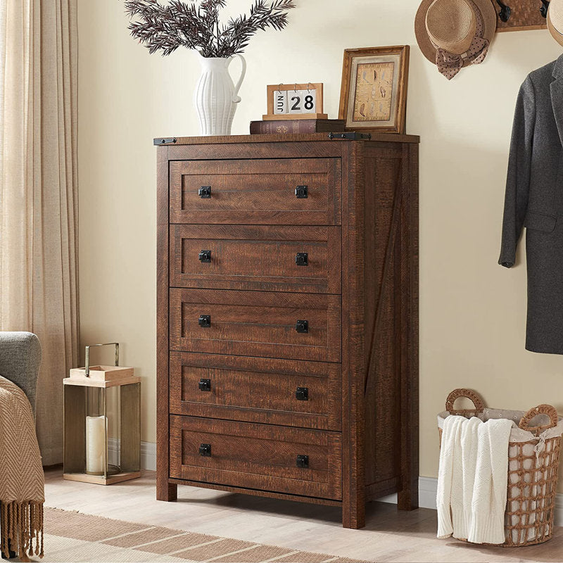Commode haute rustique à 5 tiroirs Grantville House pour chambre à coucher