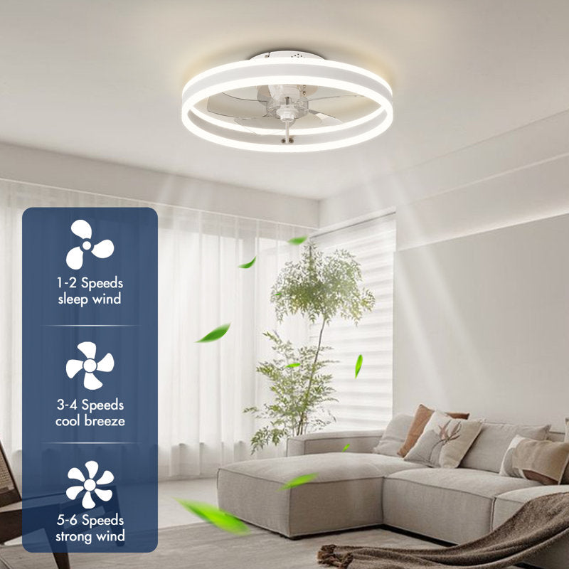 Ventilateur de plafond LED moderne et discret de 40 cm (15,75 po), contrôle par application et télécommande, 6 vitesses, toutes saisons
