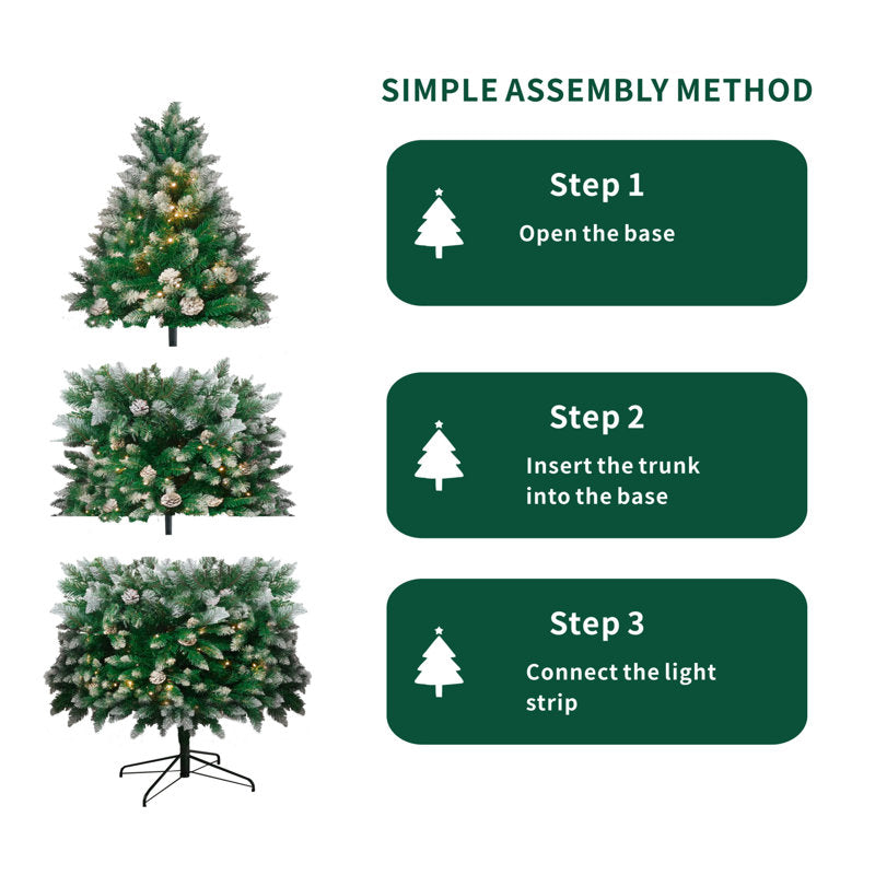 Sapin de Noël artificiel lumineux Stephanie 6' pré-illuminé avec flocons de neige et pommes de pin 