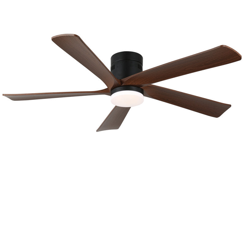 52-inch recessed ceiling fan with lights and remote control, wood grain effect farmhouse fan, stepless dimming, low-profile LED light, 6 speeds, reversible