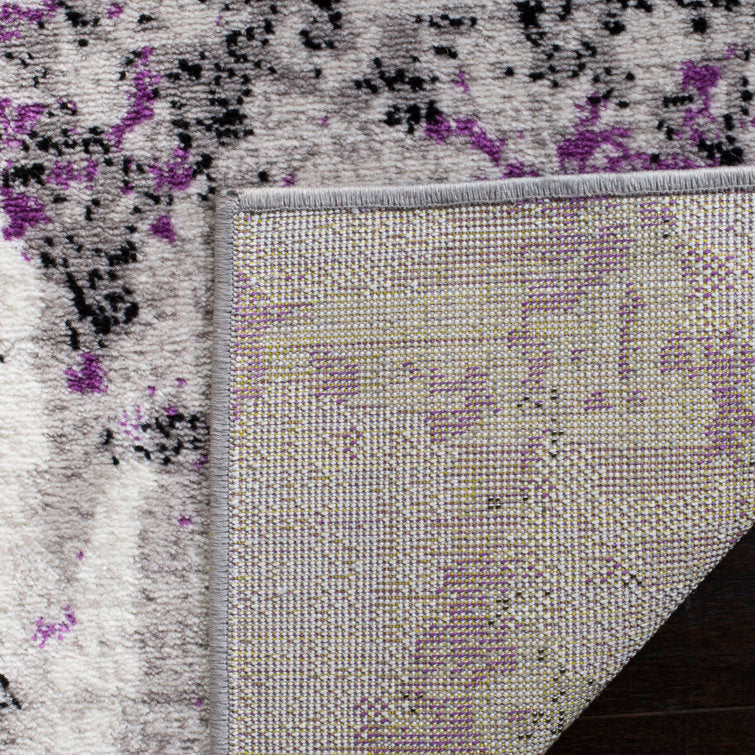 Tapis Jeter abstrait gris/violet rond de 2,44 m