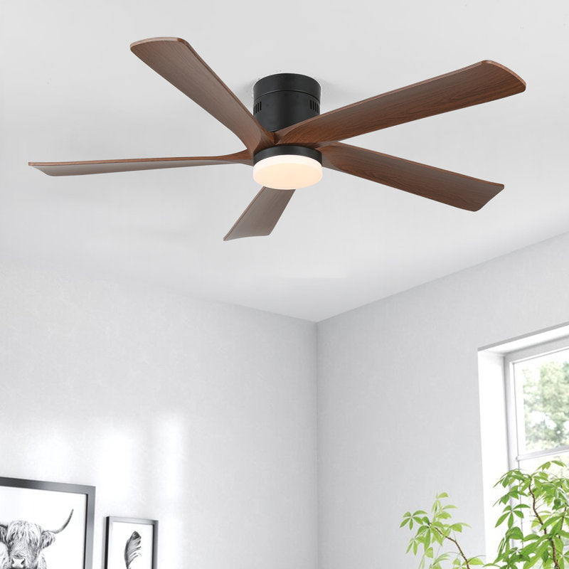 52-inch recessed ceiling fan with lights and remote control, wood grain effect farmhouse fan, stepless dimming, low-profile LED light, 6 speeds, reversible