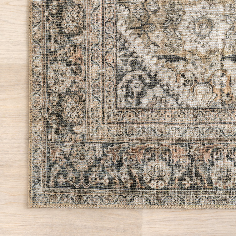 Tapis persan oriental vintage beige chiné fauve Delphine, 231 cm x 300 cm 