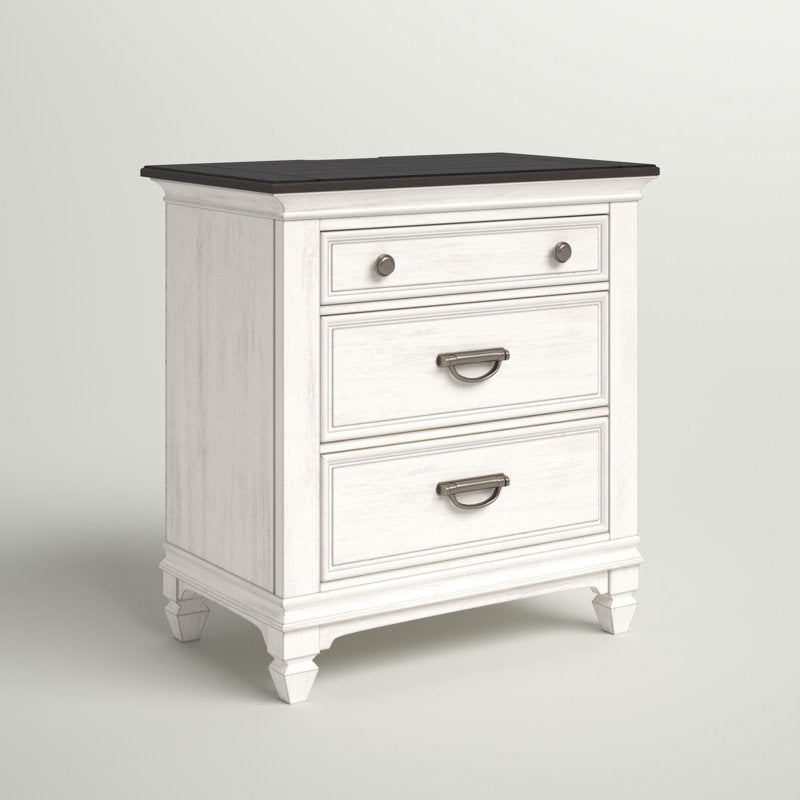 Table de chevet Colburn avec station de recharge, plateau gris foncé et base blanche 