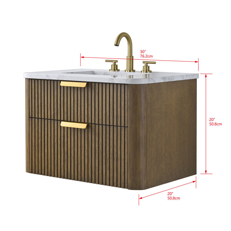 Meuble-lavabo simple mural Liljan 30'' avec comptoir en pierre reconstituée