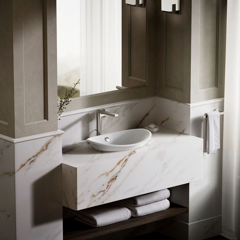 Lavabo vasque ovale en métal Iron Plains avec trop-plein, blanc 
