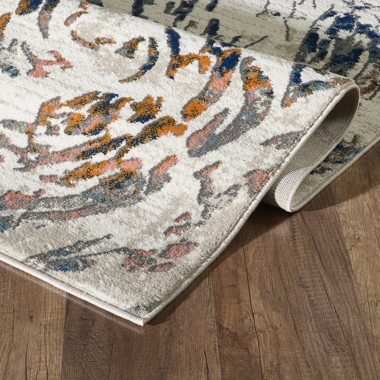 Abani Porto Contemporary Swirl Light Blue and Burnt Orange Area Rug 7'9 x 10'2"
