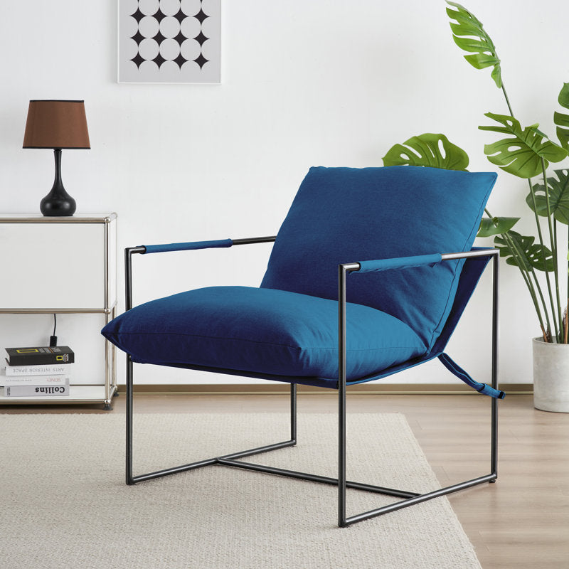 Fauteuil d'appoint capitonné à structure métallique moderne Cliatt pour salon - Grande taille