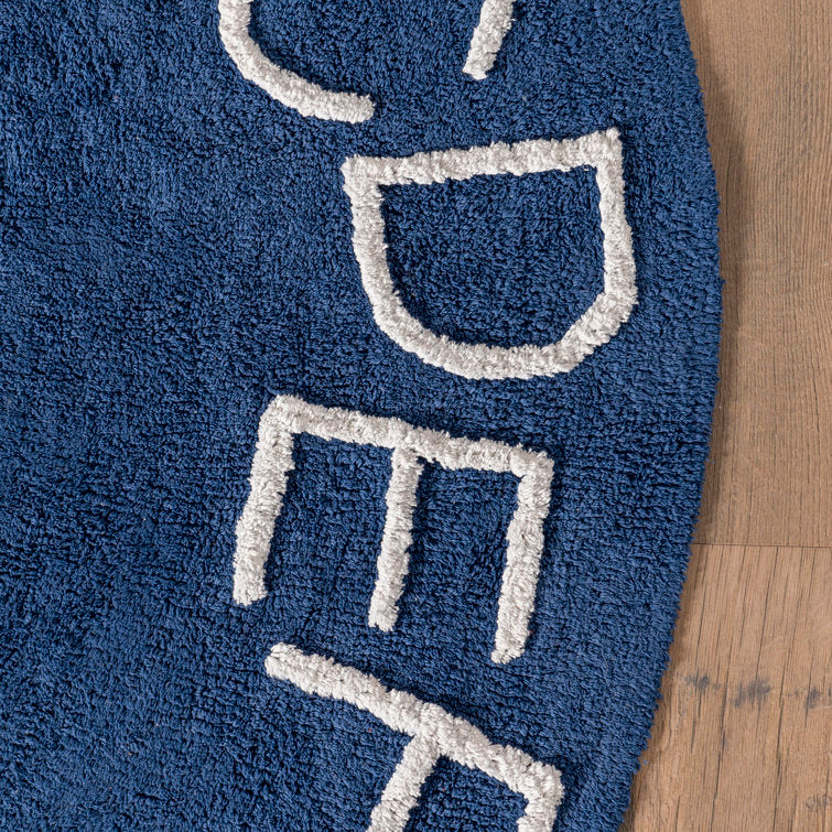 Tapis rond lavable pour enfants avec alphabet, 120 cm de diamètre, bleu