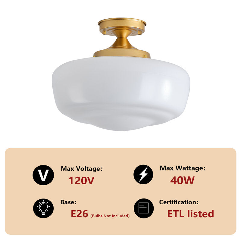 Plafonnier semi-encastré Lovina style ferme moderne avec abat-jour en verre opale couleur 