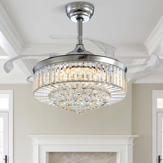 Presnell Dimmable Crystal Ceiling Fan with LED Lights and Remote Control Silver 48"