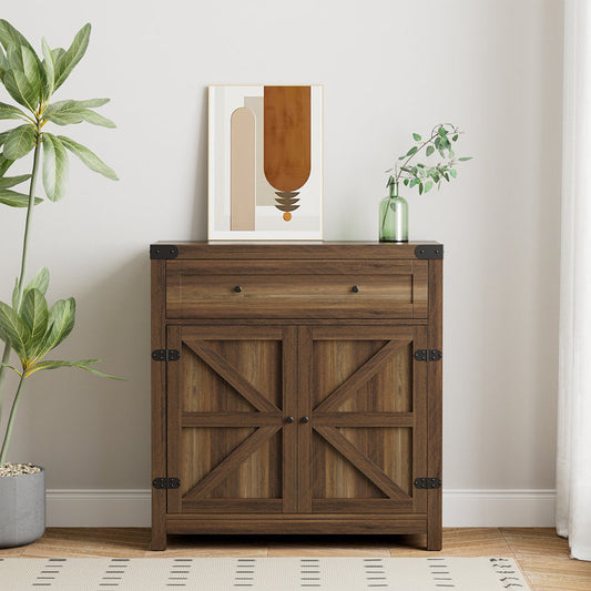 33" Tall 2 - Door Accent Cabinet with 1 Drawer Brown