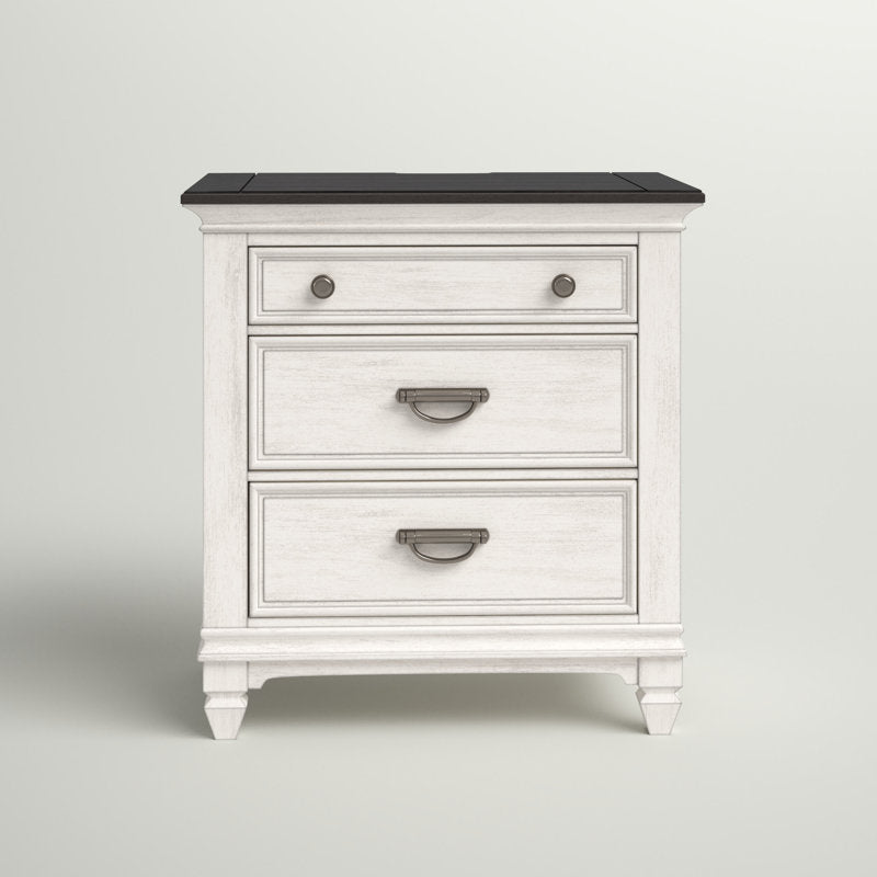 Table de chevet Colburn avec station de recharge, plateau gris foncé et base blanche 