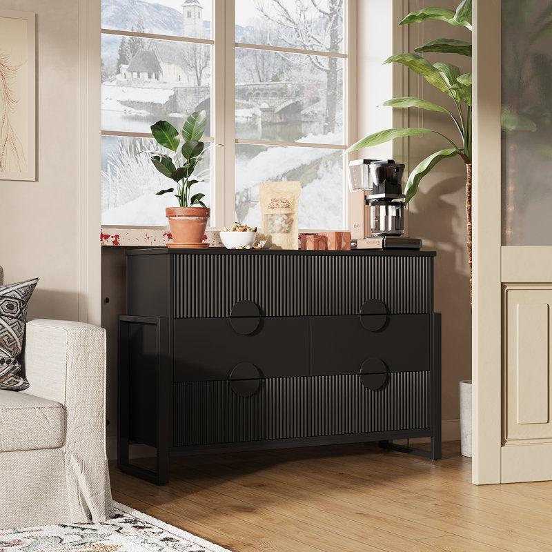 Commode moderne à 6 tiroirs, de couleur noirâtre