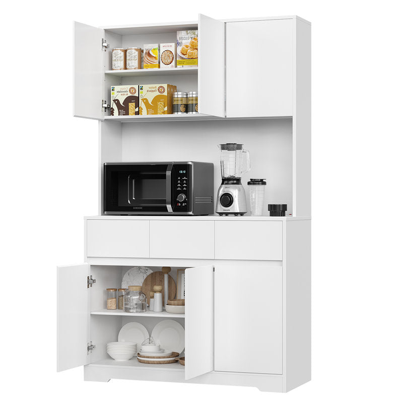 Armoire de cuisine Aybike de 180 cm de haut avec station de charge et éclairage LED, garde-manger autoportant avec 4 placards, 3 tiroirs et étagère pour micro-ondes, rangement de type vaisselier, étagères réglables