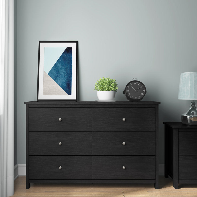 Commode standard Isenbert à 6 tiroirs, largeur 120 cm (47,2 po), couleur noire