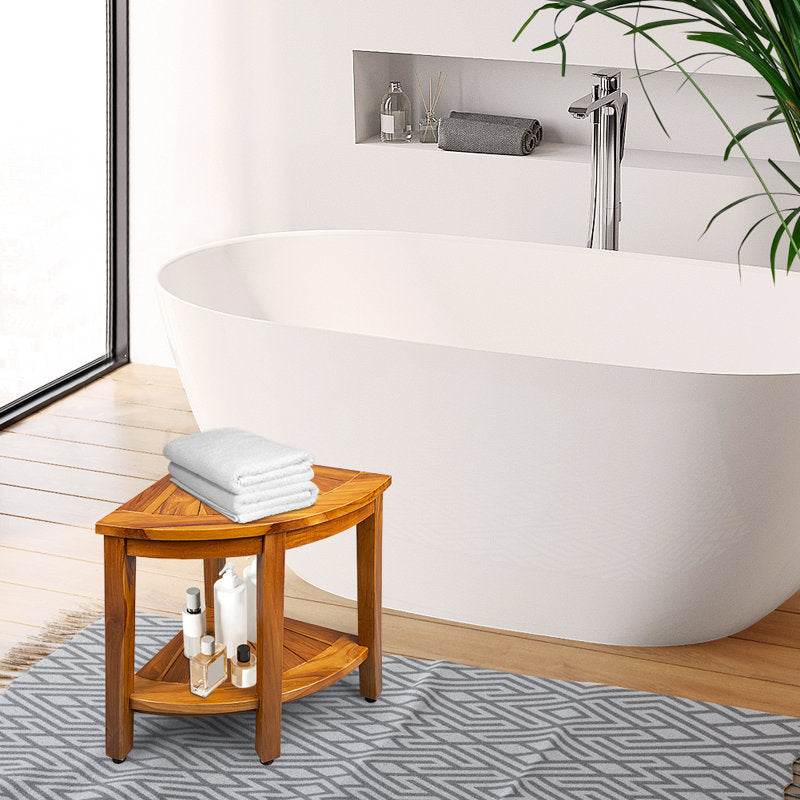 Tabouret de douche d'angle en teck de 40 cm de large