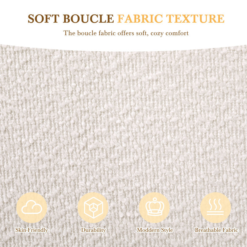 Lit plateforme capitonné en tissu bouclé, tête de lit incurvée, blanc, montage facile, format king size blanc