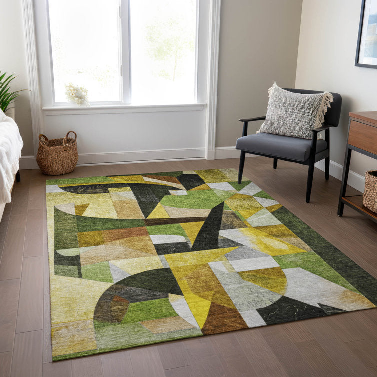 Tapis vert Xhevrie lavable en machine pour intérieur/extérieur 8x10