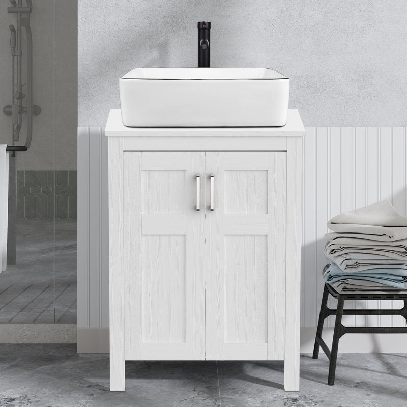 Vasque rectangulaire moderne en céramique blanche avec robinet