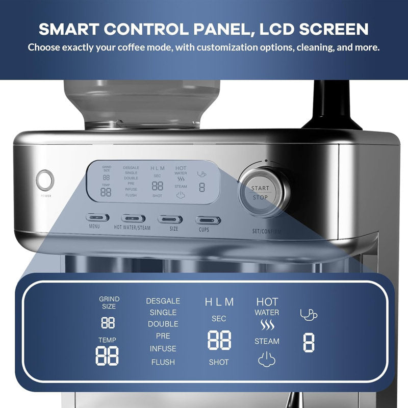 Kazoo 15-bar Espresso Machine with PID Temperature Control and Smart LCD Screen