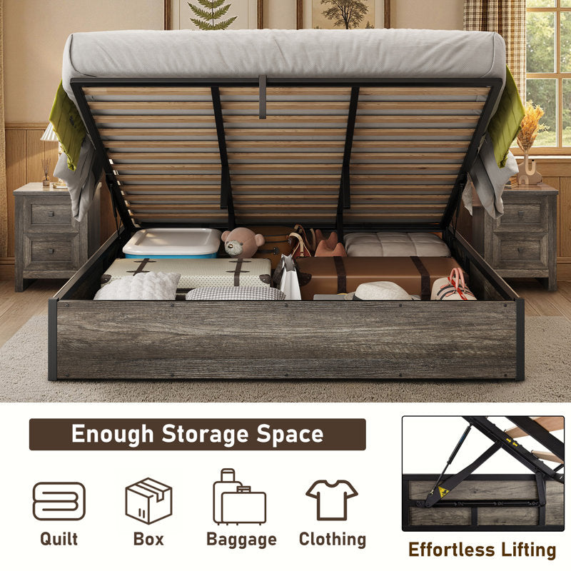 Lit coffre relevable Shila King Gris
