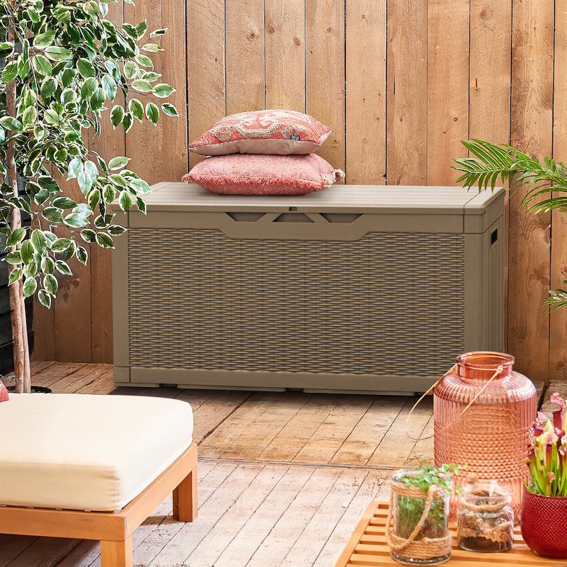 Coffre de jardin Furmax en plastique de 100 gallons, verrouillable, couleur beige