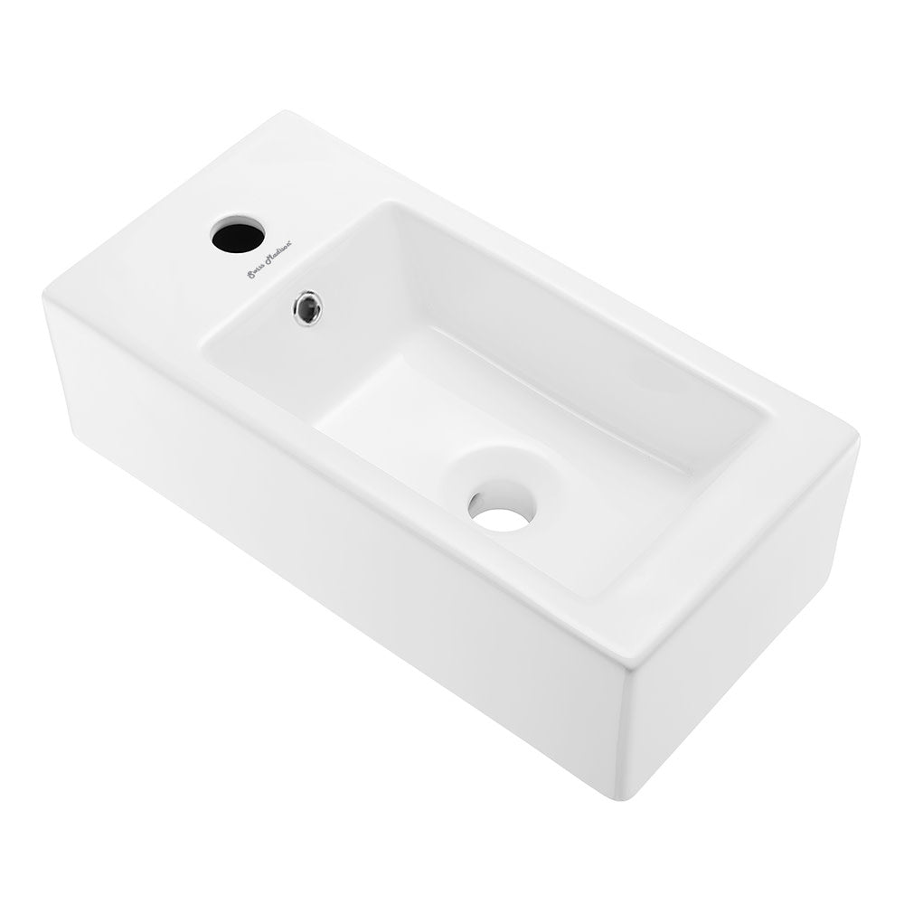 Lavabo suspendu rectangulaire Voltaire avec robinetterie à montage latéral gauche