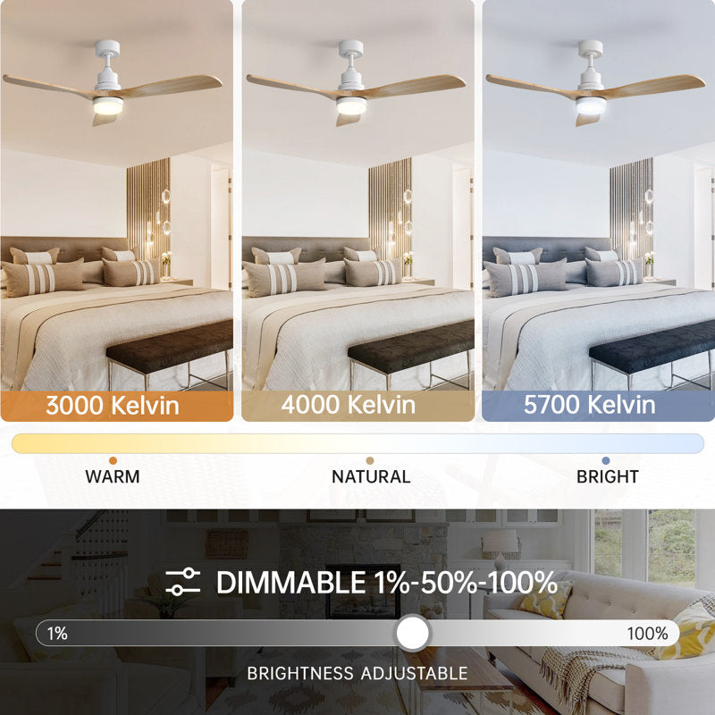Kemp 52" 3 - Blade LED Modern Classic Ceiling Fan with Remote Control and Light Kit Included