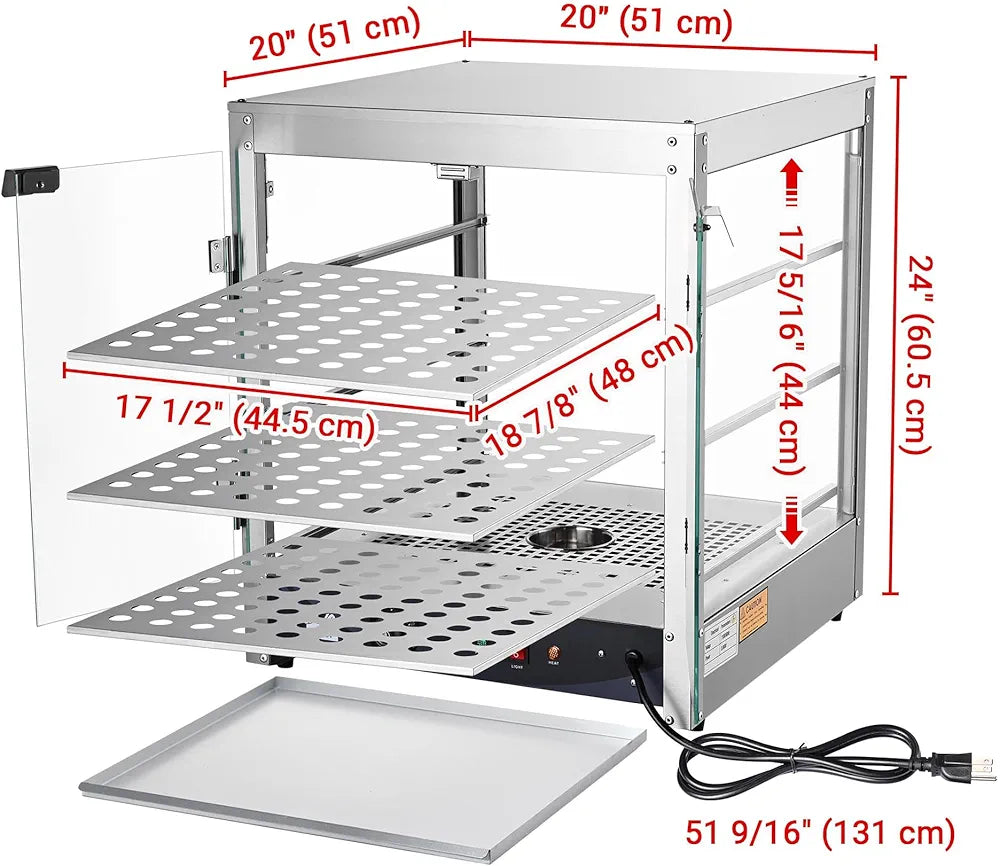 WeChef 20" Commercial Countertop Food 3-Tier Pizza Warmer with LED Adjustable Lighting Food Heater Display Case Stainless Steel for Food Truck Food Tent Fast Food Restaurant ***OPEN BOX***