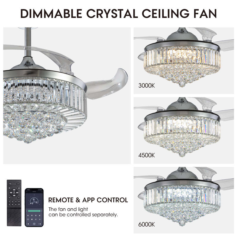 Ventilateur de plafond Presnell à intensité variable avec éclairage LED et télécommande, couleur argent, 122 cm (48 pouces).