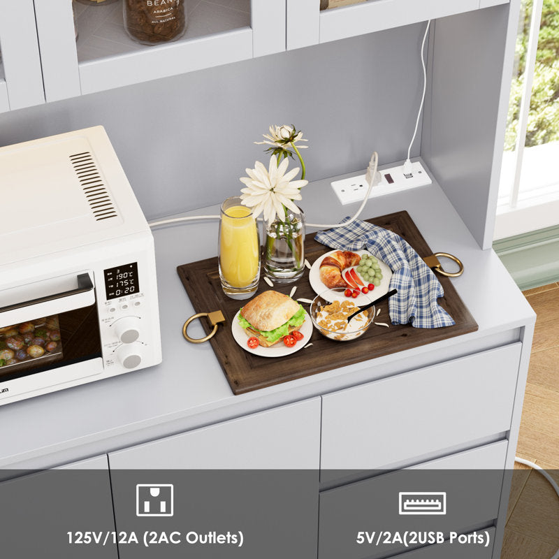 Garde-manger Satavia 70,9 po avec éclairage LED, station de recharge et étagère pour micro-ondes, gris
