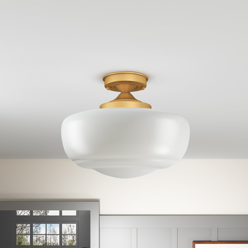 Plafonnier semi-encastré Lovina style ferme moderne avec abat-jour en verre opale couleur 