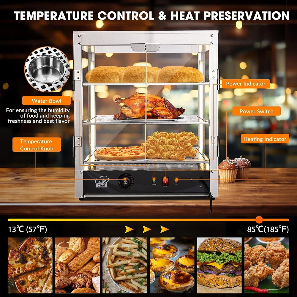 WeChef 20" Commercial Countertop Food 3-Tier Pizza Warmer with LED Adjustable Lighting Food Heater Display Case Stainless Steel for Food Truck Food Tent Fast Food Restaurant ***OPEN BOX***