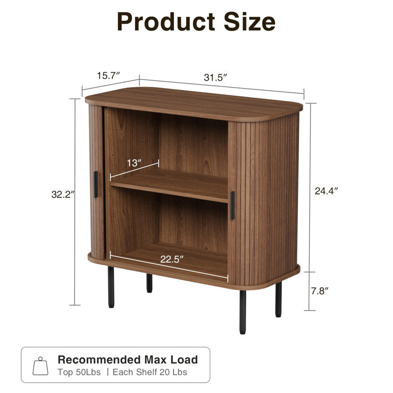 31-inch wide sideboard with storage, fluted storage cabinet with rounded edges and sliding doors, bar, console table with backsplash for living room, kitchen, hallway