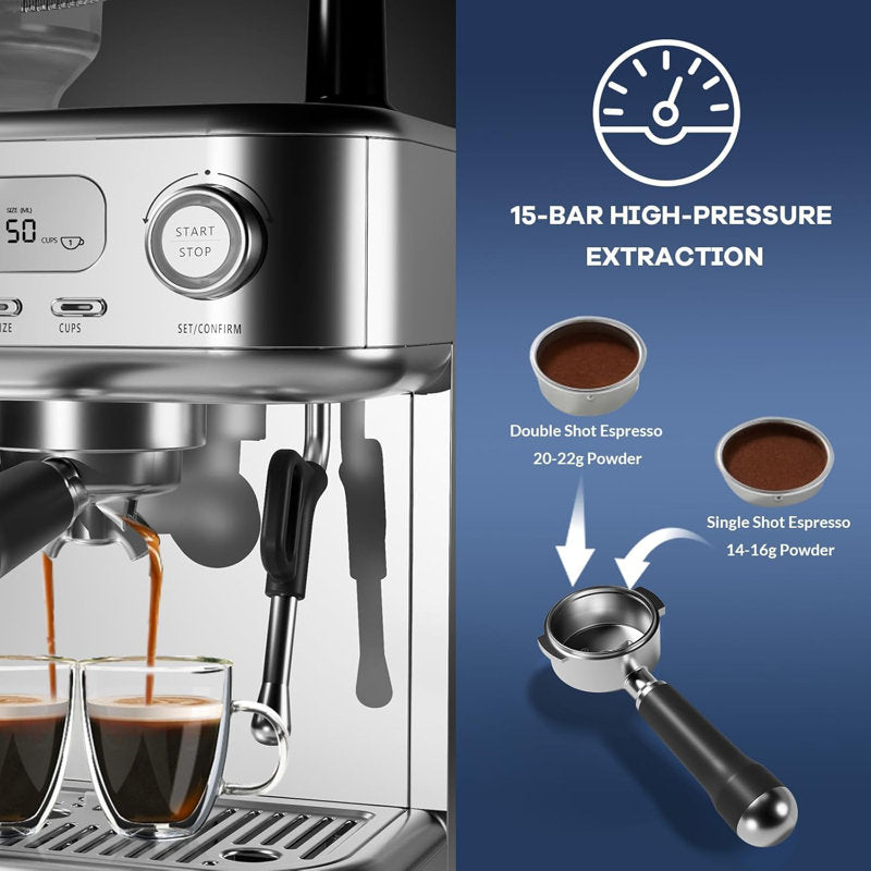 Kazoo 15-bar Espresso Machine with PID Temperature Control and Smart LCD Screen