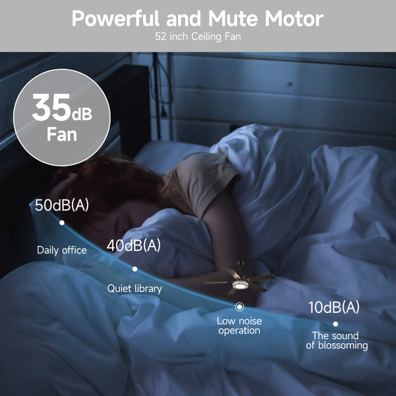 52-inch recessed ceiling fan with lights and remote control, wood grain effect farmhouse fan, stepless dimming, low-profile LED light, 6 speeds, reversible