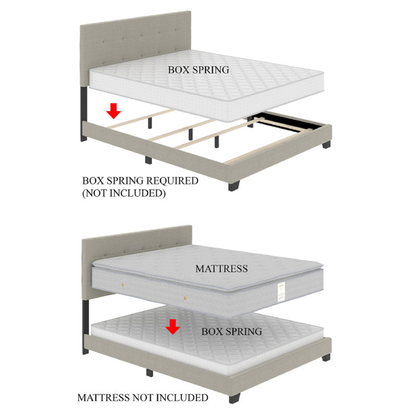 Lit plateforme Elison avec tête de lit rembourrée en tissu et sommier à lattes en bois BEIGE (Twin)