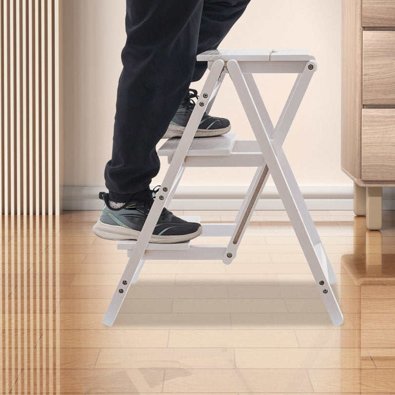 3-Step Wooden Folding Stepladder Stool