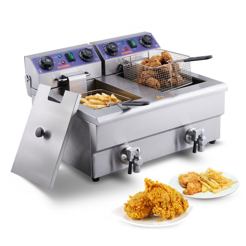 Friteuse électrique VEVOR 24L, avec minuterie et filtration d'huile, deux paniers amovibles et couvercle inclus