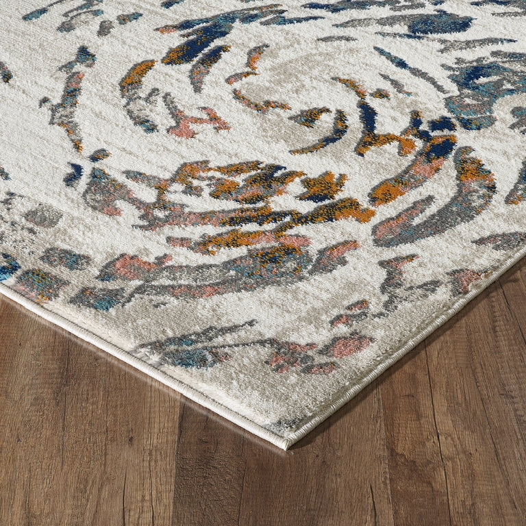 Abani Porto Contemporary Swirl Light Blue and Burnt Orange Area Rug 7'9 x 10'2"