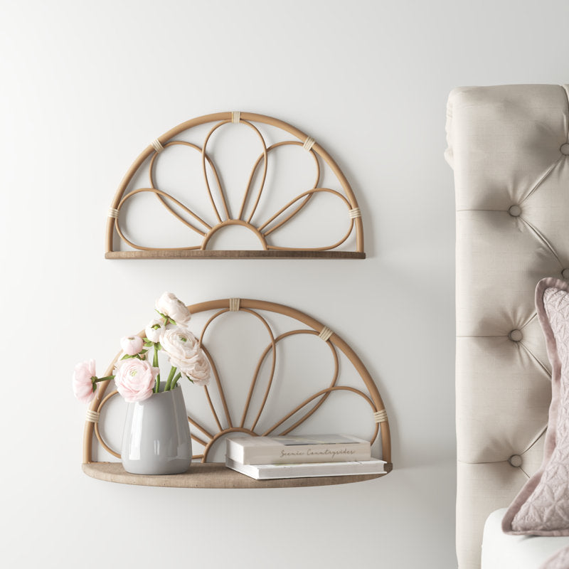 Set of 2 Boho Coastal Flower Arched Metal Wall Shelves - 24 in x 10 in x 13 in.