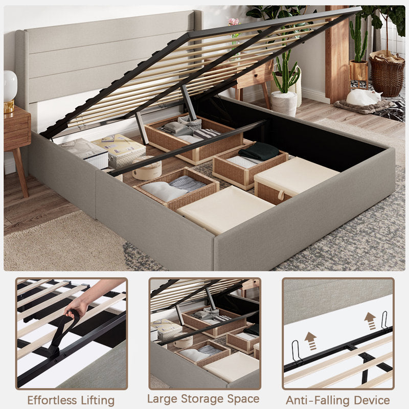 Lit plateforme rembourré avec rangement intégré, format king size