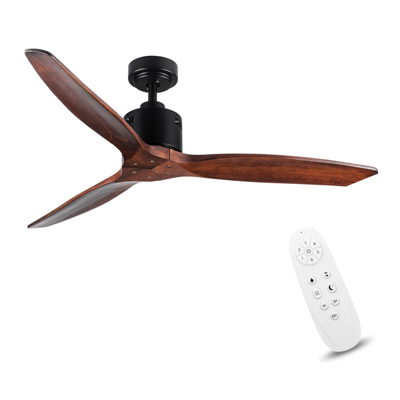 Ventilateur de plafond intégré style ferme de 132 cm (52 ​​po), sans éclairage, avec télécommande et 3 pales en bois massif