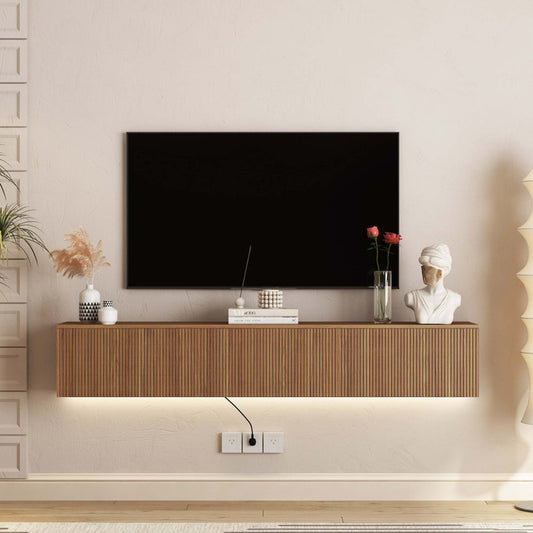 Meuble TV mural flottant avec 16 couleurs de LED, meuble TV moderne de 175 cm, meuble TV suspendu pour téléviseurs de 55, 60, 65 pouces